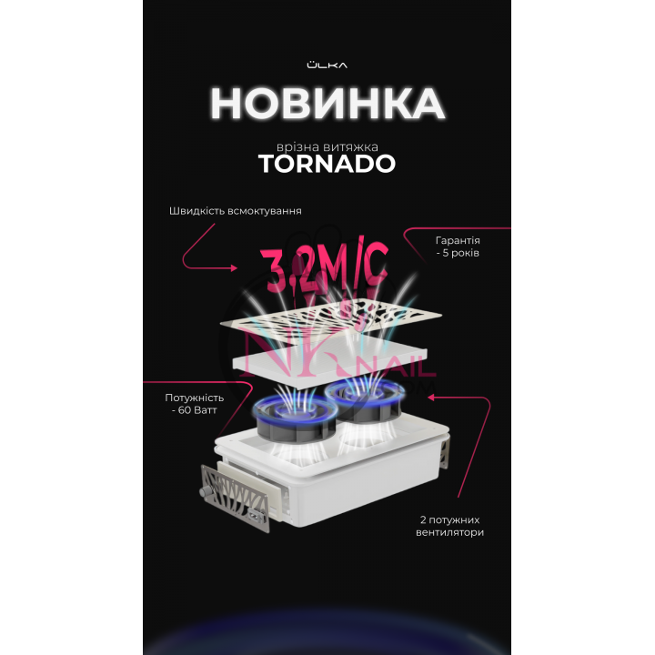 Вытяжка врезная ÜLKA Tornado Белая, гарантия 5 лет